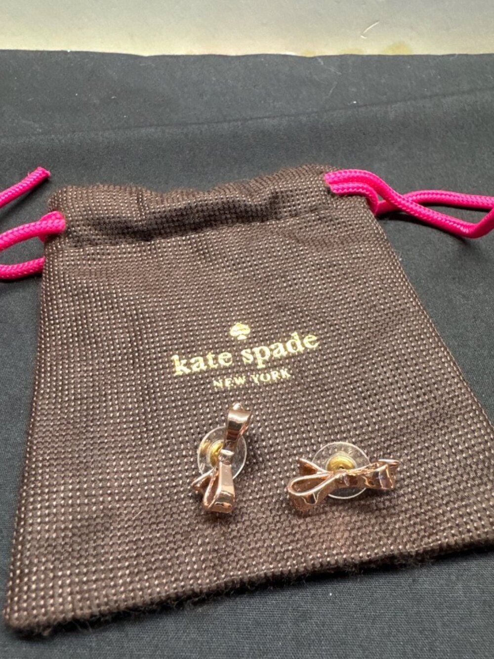 Kate Spade Rose Gold Bow Stud Earrings With Dust Bag